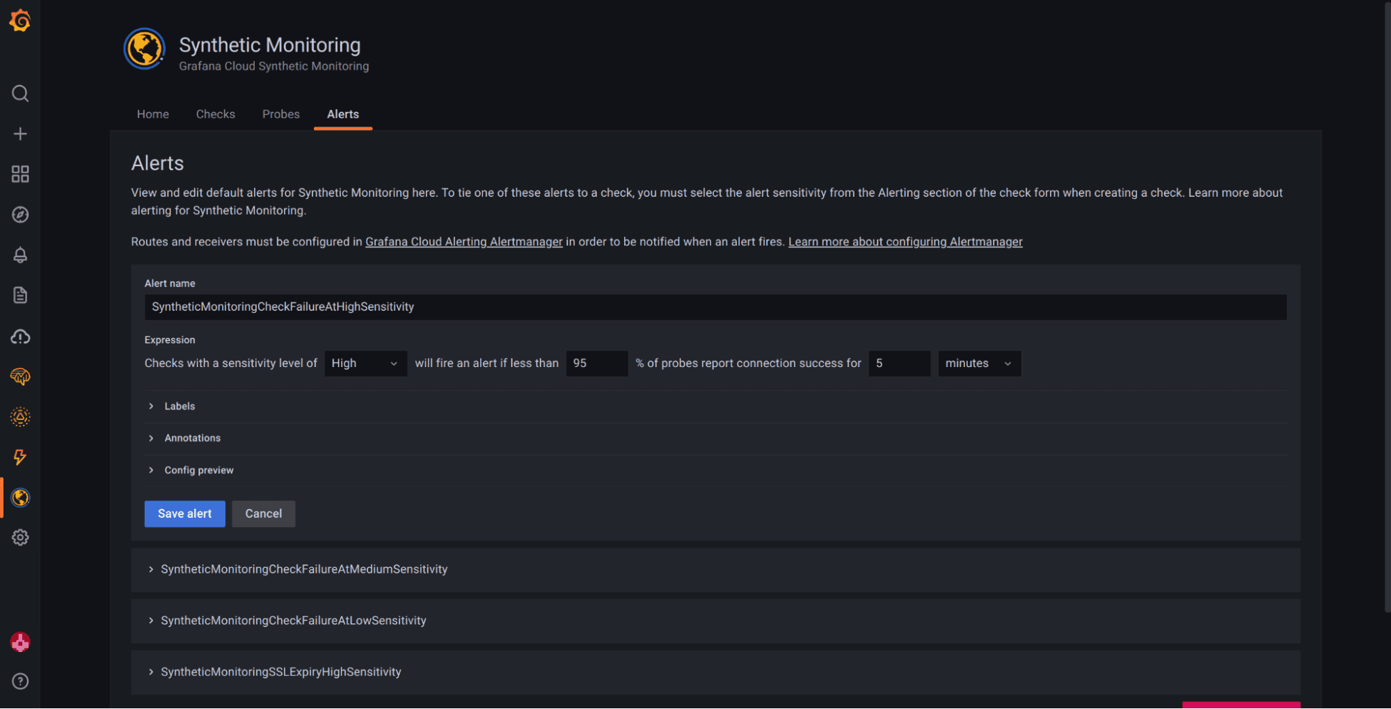 Best practices for alerting on Synthetic Monitoring metrics in Grafana Cloud