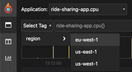 Select tag UI in Grafana Pyroscope UI