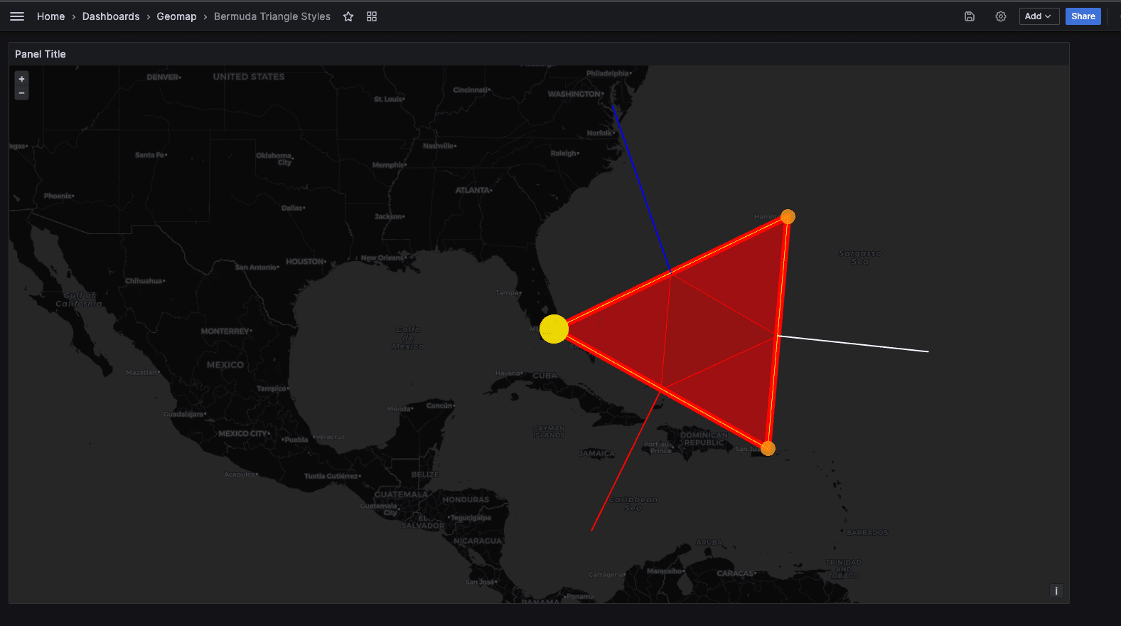 Example of geomap geojson styling support in Grafana
