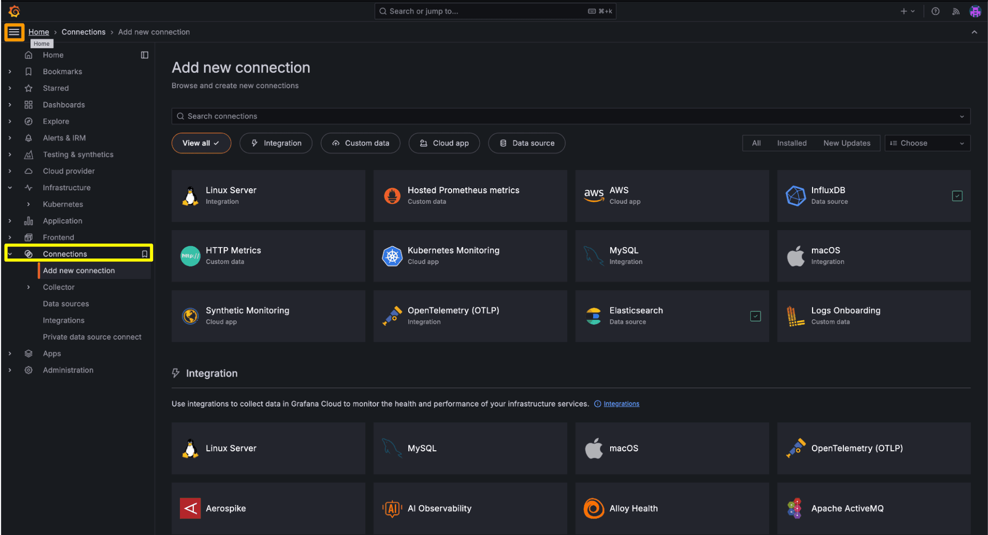 A screenshot showing how to add a new connection.