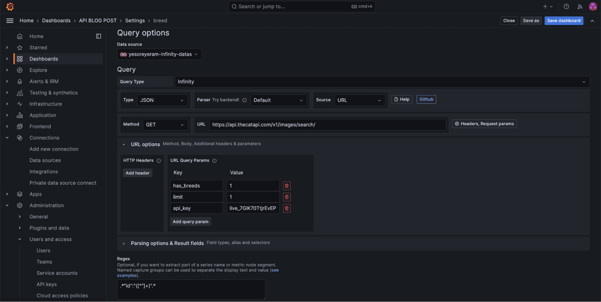 A screenshot showing query options.
