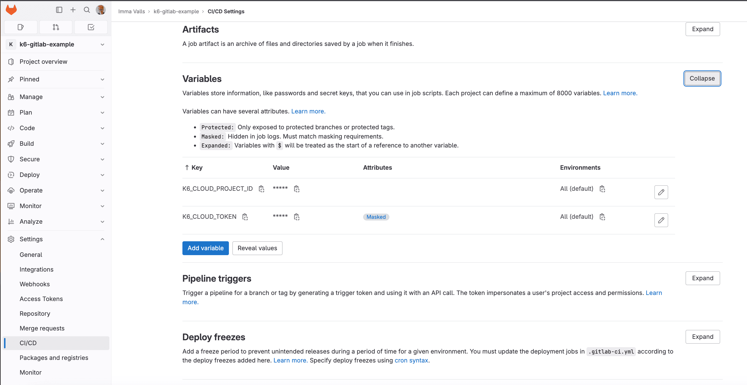 GitLab CICD environment variables.