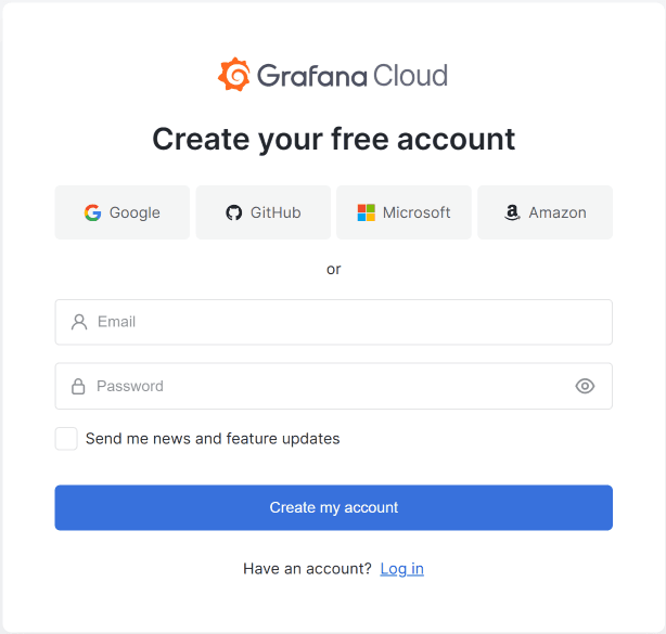 A screenshot of the Grafana Cloud sign up page.