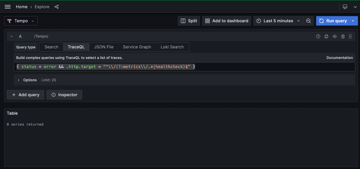 A screenshot of a search for traces containing an error