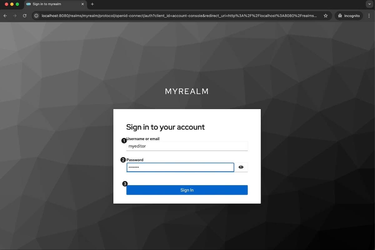 A screenshot of a MYREALM sign-in page