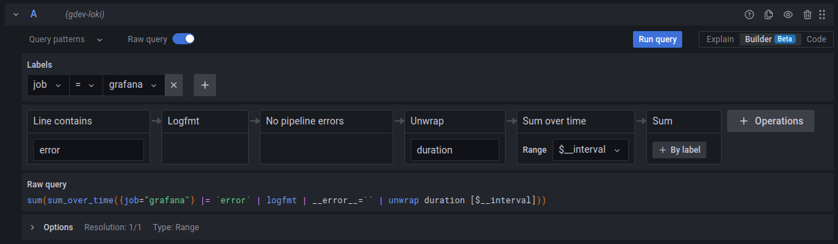 *Visual Grafana Loki query builder in Grafana 9.0.* *Visual Grafana Loki query builder in Grafana 9.0.*