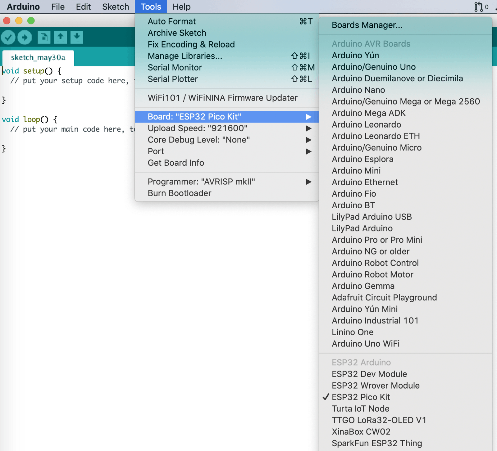 Tools > Boards Tools > Boards