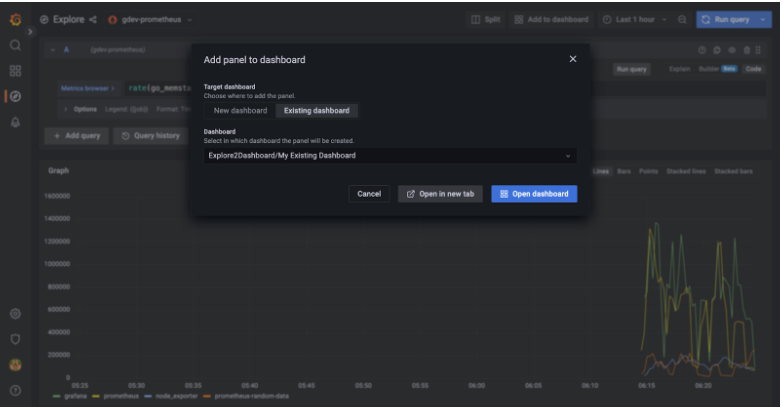 Explore to dashboard Explore to dashboard