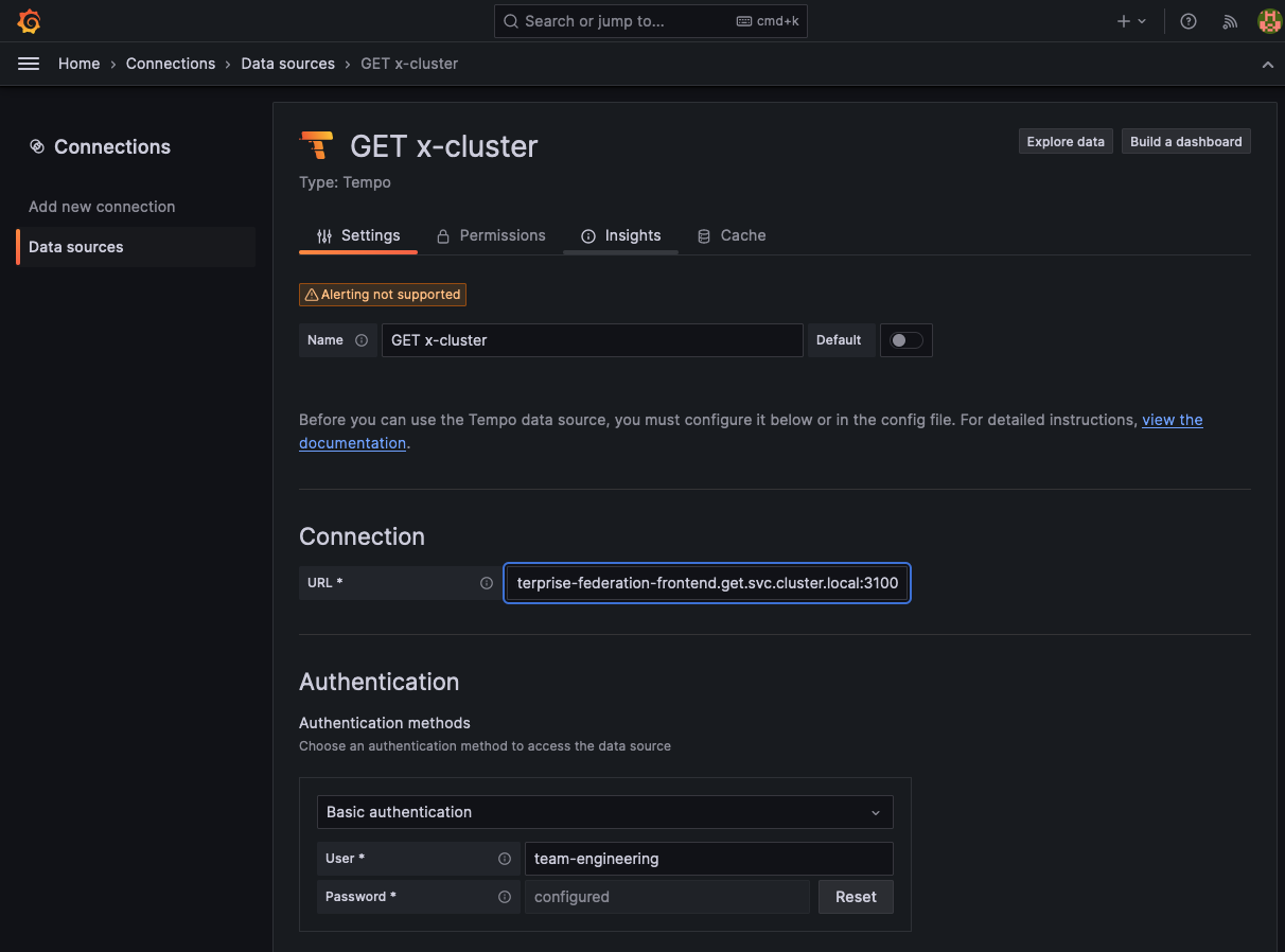 Set up connection and authentication for new data source