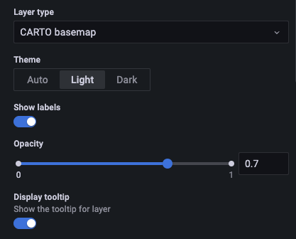 Geomap panel CARTO options Geomap panel CARTO options