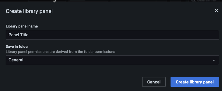 Screenshot of the create library panel dialog Screenshot of the create library panel dialog
