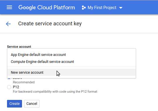 Create service account key Create service account key